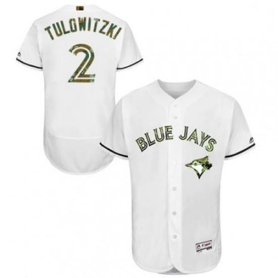 Mens Majestic Toronto Blue Jays 2 Troy Tulowitzki Authentic White 2016 Memorial Day Fashion Flex Base Jerseys