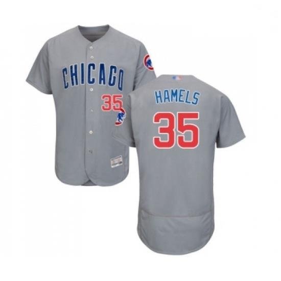 Mens Chicago Cubs 35 Cole Hamels Grey Road Flex Base Authentic Collection Baseball Jersey