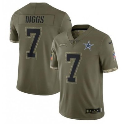 Men Dallas Cowboys 7 Trevon Diggs Olive 2022 Salute To Service Limited Stitched Jersey