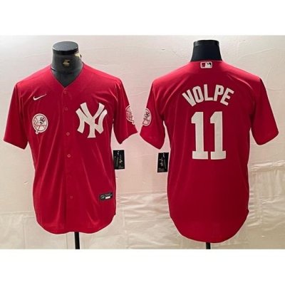 Men NeW York Yankees 11 Anthony Volpe Red Cool Base Stitched Baseball Jersey 1