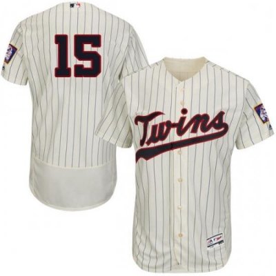 Mens Majestic Minnesota Twins 15 Glen Perkins Authentic Cream Alternate Flex Base Authentic Collection MLB Jersey