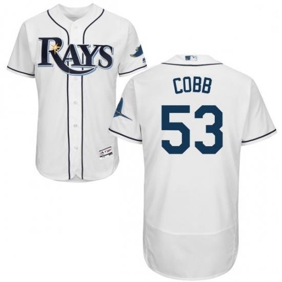 Mens Majestic Tampa Bay Rays 53 Alex Cobb Home White Flexbase Authentic Collection MLB Jersey