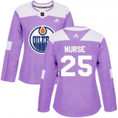 Womens Adidas Edmonton Oilers 25 Darnell Nurse Authentic Purple Fights Cancer Practice NHL Jersey