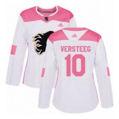 Womens Adidas Calgary Flames 10 Kris Versteeg Authentic WhitePink Fashion NHL Jersey