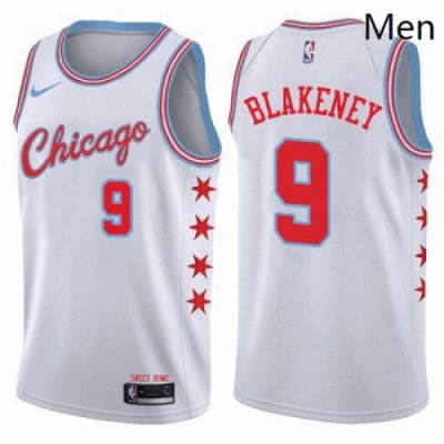 Mens Nike Chicago Bulls 9 Antonio Blakeney Swingman White NBA Jersey City Edition