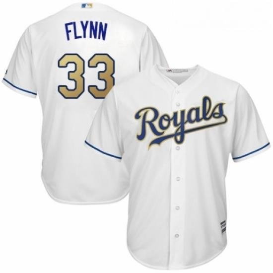 Youth Majestic Kansas City Royals 33 Brian Flynn Authentic White Home Cool Base MLB Jersey