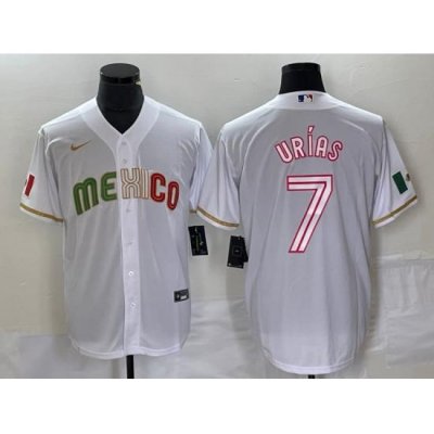 Men Mexico Baseball 7 Julio Urias White 2023 World Baseball Classic Stitched Jersey