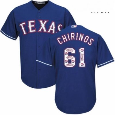 Mens Majestic Texas Rangers 61 Robinson Chirinos Authentic Royal Blue Team Logo Fashion Cool Base MLB Jersey