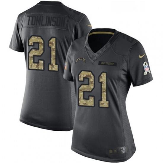 Womens Nike Los Angeles Chargers 21 LaDainian Tomlinson Limited Black 2016 Salute to Service NFL Jersey