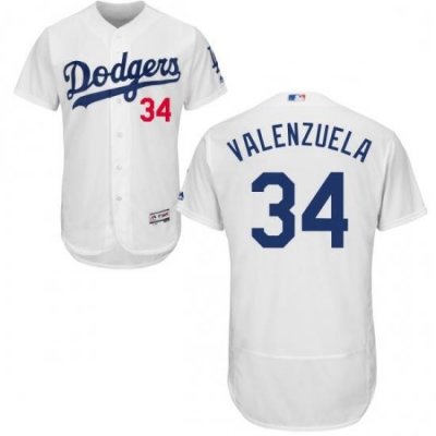 Mens Majestic Los Angeles Dodgers 34 Fernando Valenzuela White Home Flex Base Authentic Collection MLB Jersey