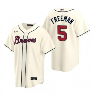 Men Atlanta Braves 5 Freddie Freeman Cream Cool Base Stitched Jersey