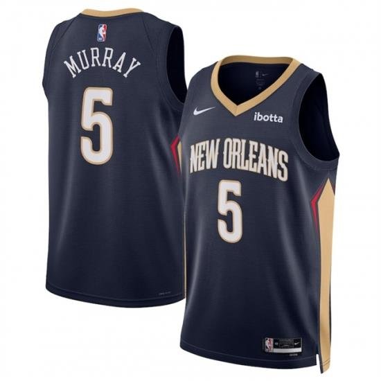 Men New Orleans Pelicans 5 Dejounte Murray Navy Icon Edition Stitched Basketball Jersey