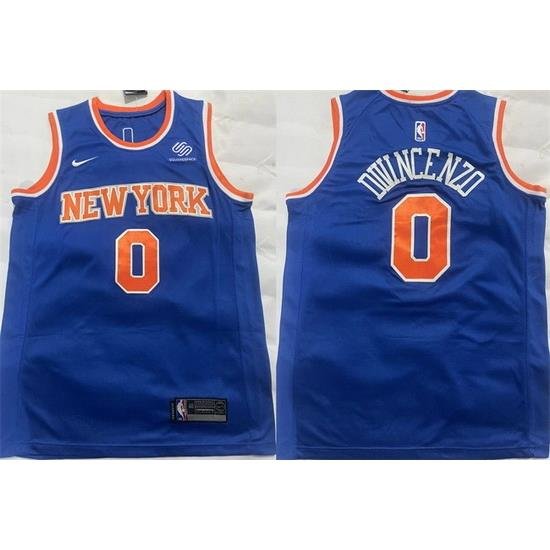 Men New Yok Knicks 0 Donte DiVincenzo Blue Stitched Basketball Jersey