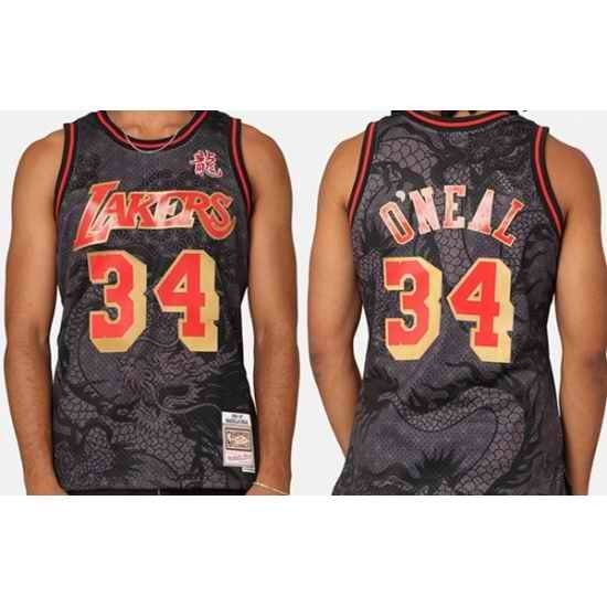 Men Los Angeles Lakers 34 Shaquille O 27Neal  27 96 97 Year Of The Dragon Swingman Stitched Basketball Jersey