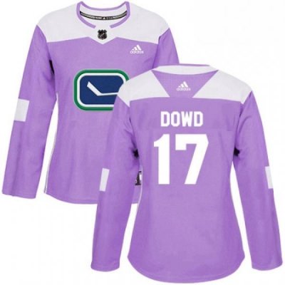 Womens Adidas Vancouver Canucks 17 Nic Dowd Authentic Purple Fights Cancer Practice NHL Jersey