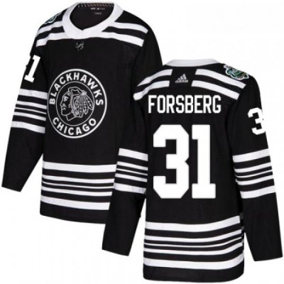 Youth Adidas Chicago Blackhawks 31 Anton Forsberg Authentic Black 2019 Winter Classic NHL Jersey