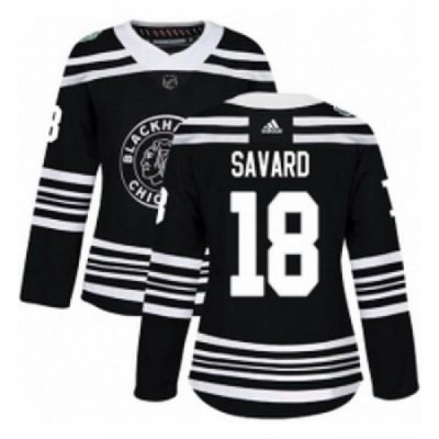 Womens Adidas Chicago Blackhawks 18 Denis Savard Authentic Black 2019 Winter Classic NHL Jersey