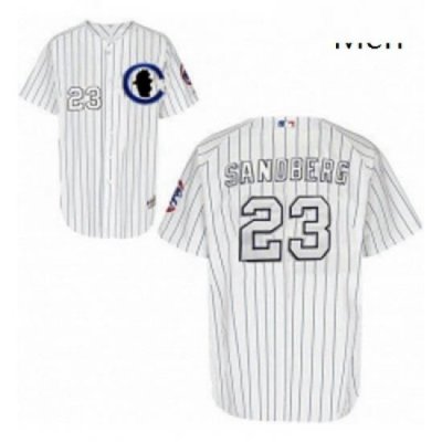 Mens Majestic Chicago Cubs 23 Ryne Sandberg Authentic White Sliver NO 3 Patch MLB Jersey