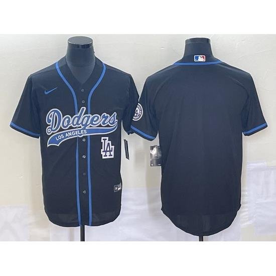 Men's Los Angeles Dodgers Black Blank With Patch Cool Base Stitched Baseball Jersey1