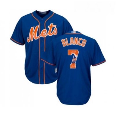 Mens NeW York Mets 7 Gregor Blanco Authentic Royal Blue Team Logo Fashion Cool Base Baseball Jersey