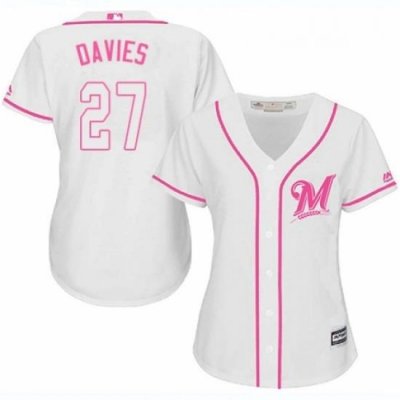 Womens Majestic Milwaukee Brewers 27 Zach Davies Replica White Fashion Cool Base MLB Jersey