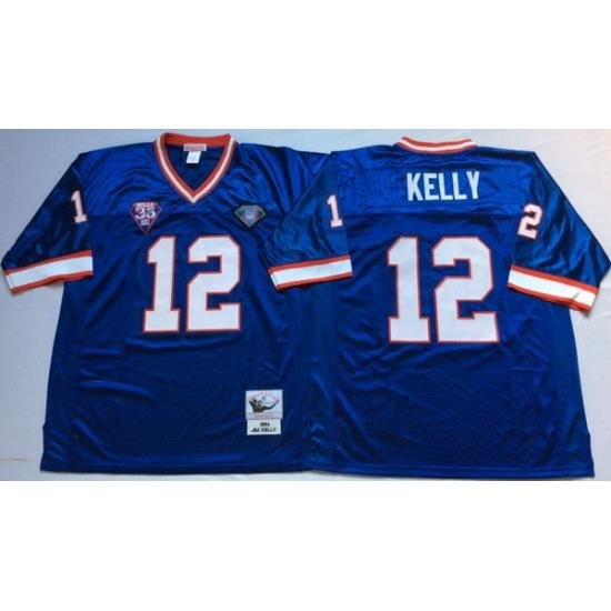 Men Buffalo Bills 12 Jim Kelly Blue M&N Throwback Jersey