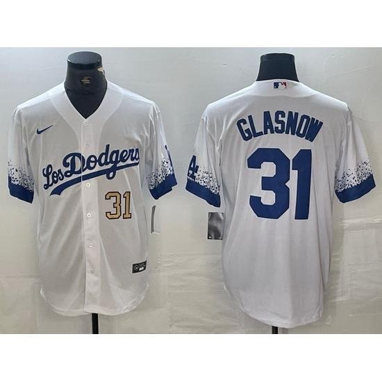 Men Los Angeles Dodgers 31 Tyler GlasnoW White City Connect Cool Base Stitched Baseball Jersey 5