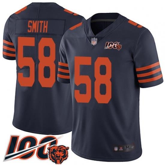 Men Chicago Bears 58 Roquan Smith Limited Navy Blue Rush Vapor Untouchable 100th Season Football Jersey