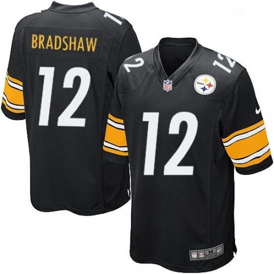 Mens Nike Pittsburgh Steelers 12 Terry Bradshaw Game Black Team Color NFL Jersey