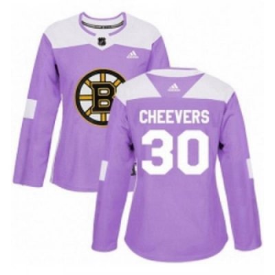 Womens Adidas Boston Bruins 30 Gerry Cheevers Authentic Purple Fights Cancer Practice NHL Jersey