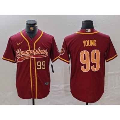 Men Washington Commanders 99 Chase Young Burgundy With Patch Cool Base Stitched Baseball Jersey 4