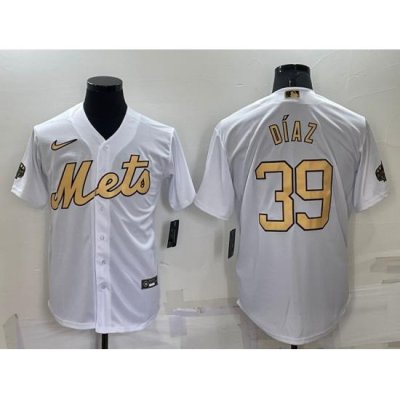 Men NeW York Mets 39 EdWin D EDaz 2022 All Star White Cool Base Stitched Baseball Jersey