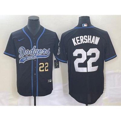 Men's Los Angeles Dodgers #22 Clayton KershaW Number Black Cool Base Stitched Baseball Jersey