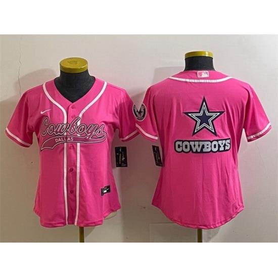 Women Dallas Cowboys Pink Team Big Logo With Patch Cool Base Stitched Baseball Jersey