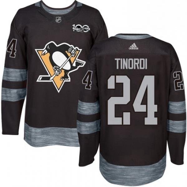 Mens Adidas Pittsburgh Penguins 24 Jarred Tinordi Authentic Black 1917 2017 100th Anniversary NHL Jersey