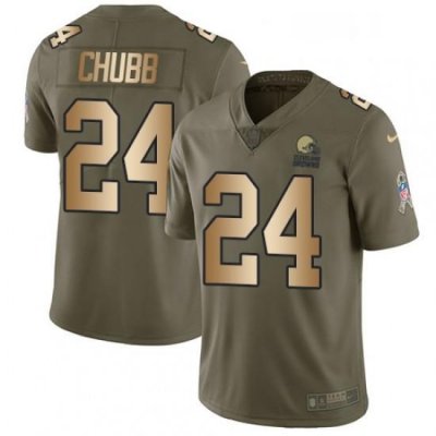 Youth Nike Cleveland Browns 24 Nick Chubb Limited Olive Gold 2017 Salute to Service NFL Jersey