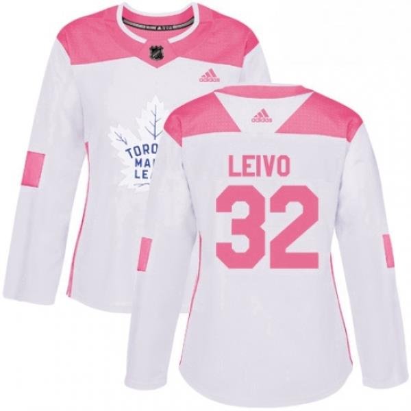 Womens Adidas Toronto Maple Leafs 32 Josh Leivo Authentic WhitePink Fashion NHL Jersey