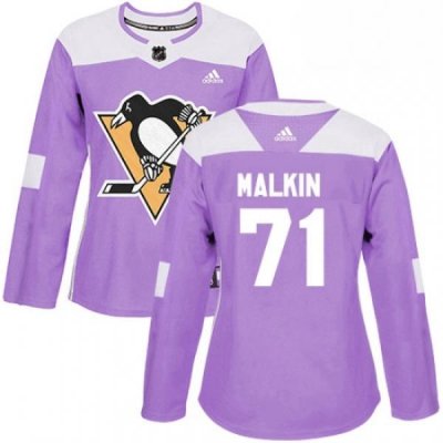 Womens Adidas Pittsburgh Penguins 71 Evgeni Malkin Authentic Purple Fights Cancer Practice NHL Jersey