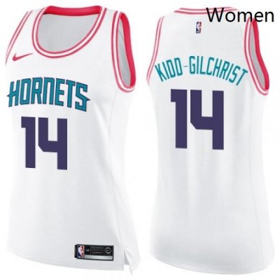 Womens Nike Charlotte Hornets 14 Michael Kidd Gilchrist Swingman WhitePink Fashion NBA Jersey