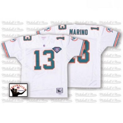 Mitchell and Ness Miami Dolphins 13 Dan Marino White 75TH Anniversary Authentic Throwback NFL Jersey