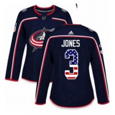 Womens Adidas Columbus Blue Jackets 3 Seth Jones Authentic Navy Blue USA Flag Fashion NHL Jersey