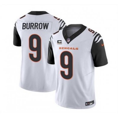 Men Cincinnati Bengals 9 Joe Burrow 2023 F U S E  White With 4 Star C Patch Vapor Untouchable Limited Stitched Jersey