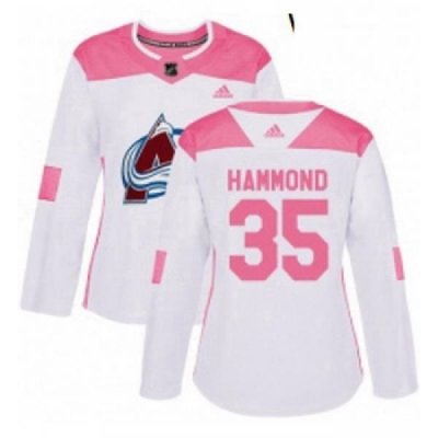 Womens Adidas Colorado Avalanche 35 Andrew Hammond Authentic White Pink Fashion NHL Jersey