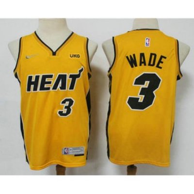 Men Miami Heat 3 Dwyane Wade Yellow Nike Swingman 2021 Earned Edition Stitched Jersey With NEW Sponsor Logo