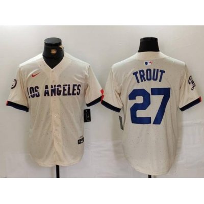 Men Los Angeles Dodgers  27 Mike Trout Cream 2024 City Connect Limited Stitched Baseball Jersey