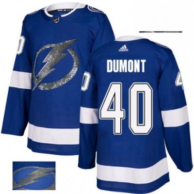 Mens Adidas Tampa Bay Lightning 40 Gabriel Dumont Authentic Royal Blue Fashion Gold NHL Jersey