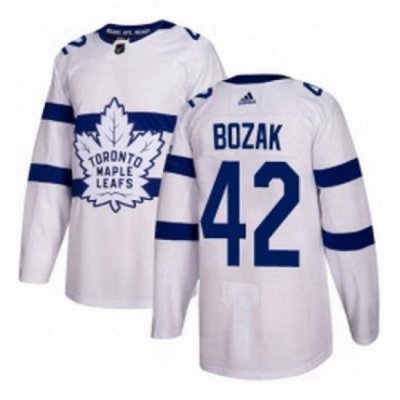 Mens Adidas Toronto Maple Leafs 42 Tyler Bozak Authentic White 2018 Stadium Series NHL Jersey