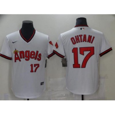 Men Los Angeles Angels 17 Ohtani White Game ThroWback 2021 Nike MLB Jersey