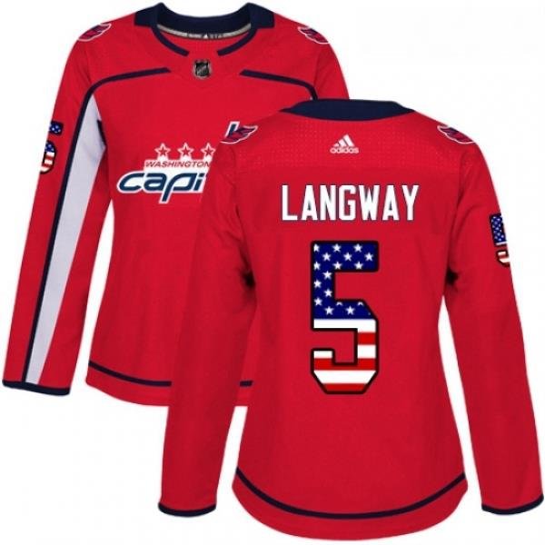 Womens Adidas Washington Capitals 5 Rod Langway Authentic Red USA Flag Fashion NHL Jersey