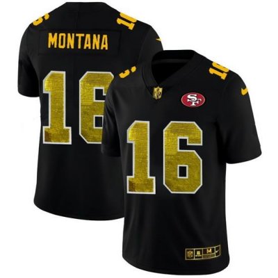 San Francisco 49ers 16 Joe Montana Men Black Nike Golden Sequin Vapor Limited NFL Jersey